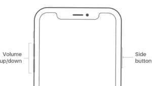 Diagram of iPhone X highlighting buttons.