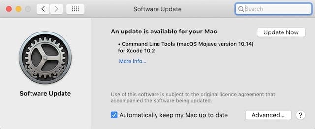 Software Update page in macOS System Preferences