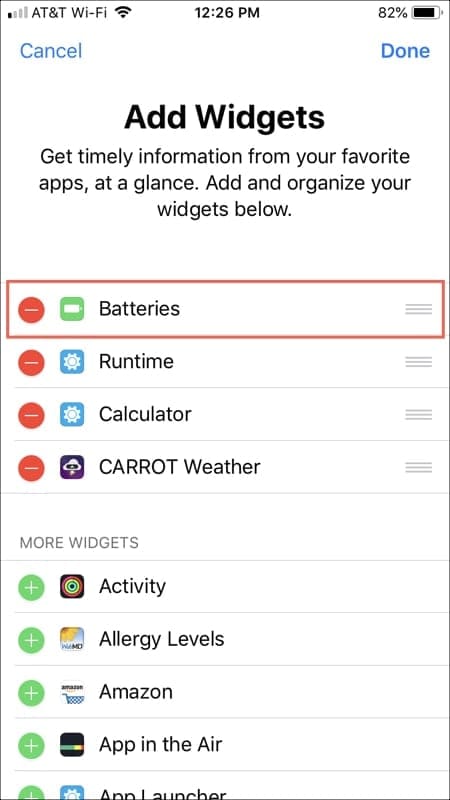 Add iPhone Batteries Widget
