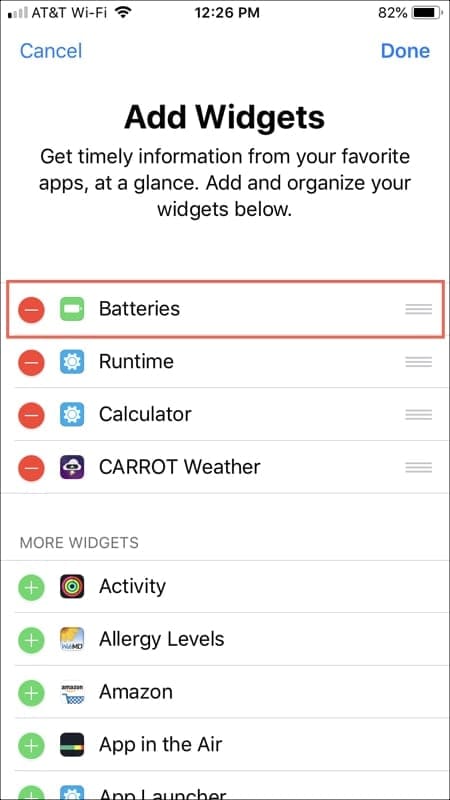 battery status iphone widget