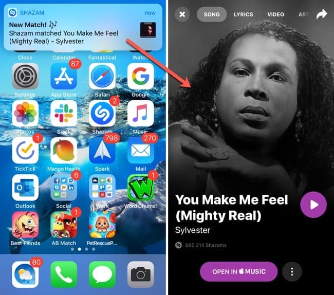 Автоматическое оповещение Shazam и песня на iPhone