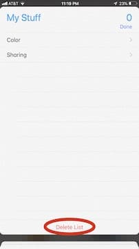 Delete List in reminders on iPhone.