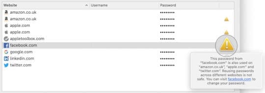 Duplicate password warning in Safari