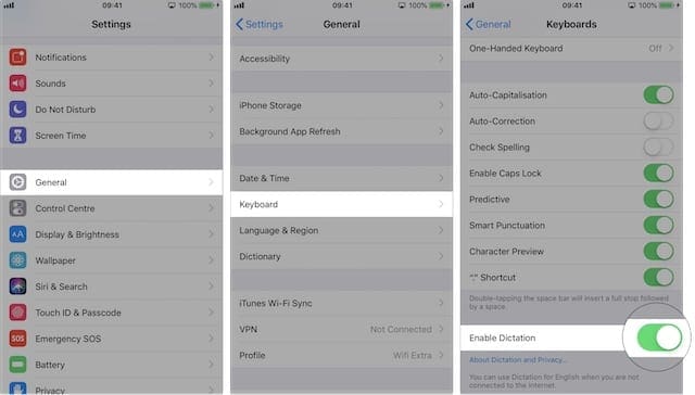 Enable Dictation in iOS settings