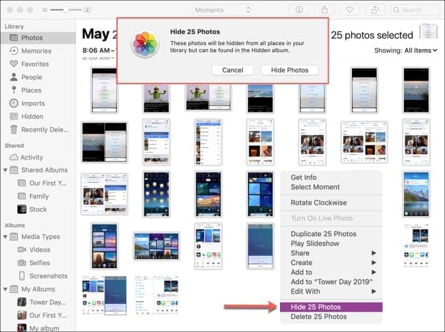 Hide Photos Mac and confirm