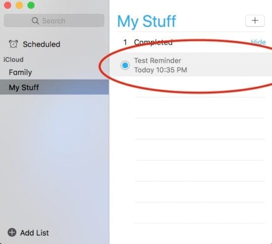 Выделите напоминание в напоминаниях на Mac.