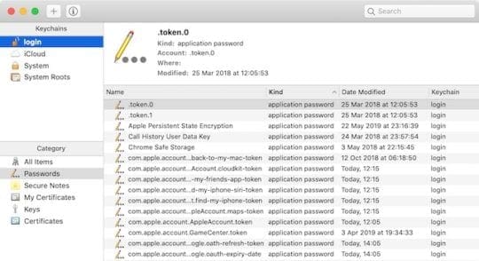 Keychain Access window on Mac