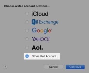 Other Mail Account option in Apple Mail