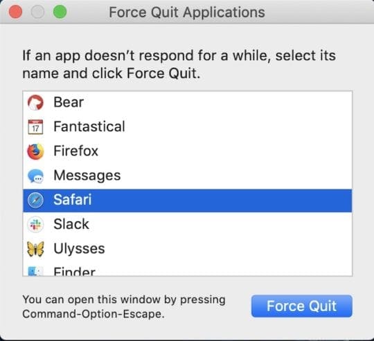 cannot force quit safari mac