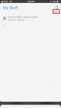 Edit in reminders on the iPhone.