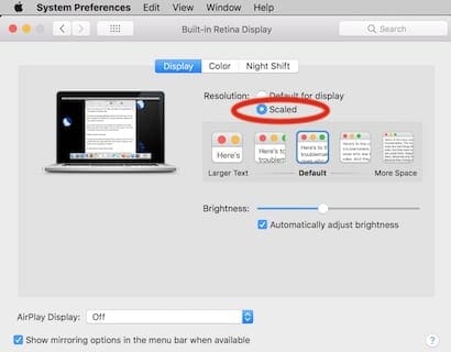 Scaled in display in displays in system preferences.