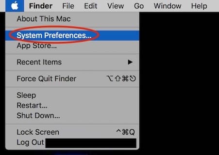 System preferences in the apple drop down menu on MacBook.