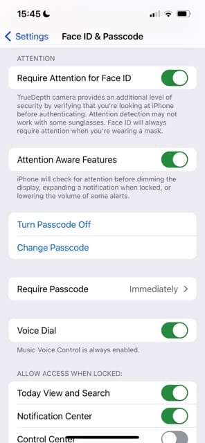 Face ID and Passcode Settings in iOS 17