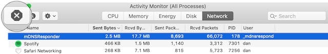 Activity Monitor stop button