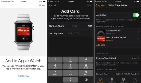 Add a card to Apple Watch immediately