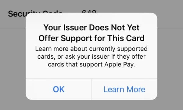 Card issuer not supported