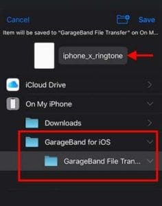 Mover el tono de llamada personalizado a la carpeta de transferencia de GarageBand