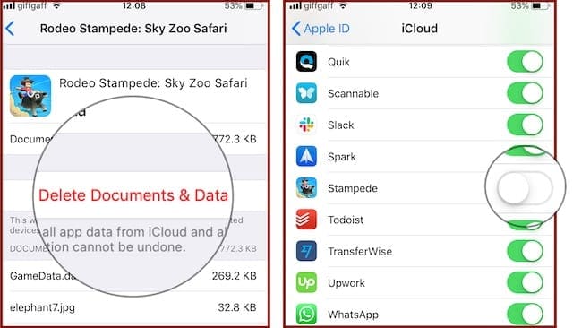 Delete iCloud data and turn off sync