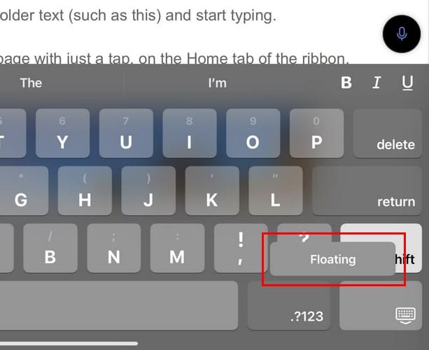 Floating keyboard icon iPad
