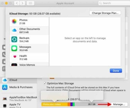 manage iCloud Storage in macOS Catalina