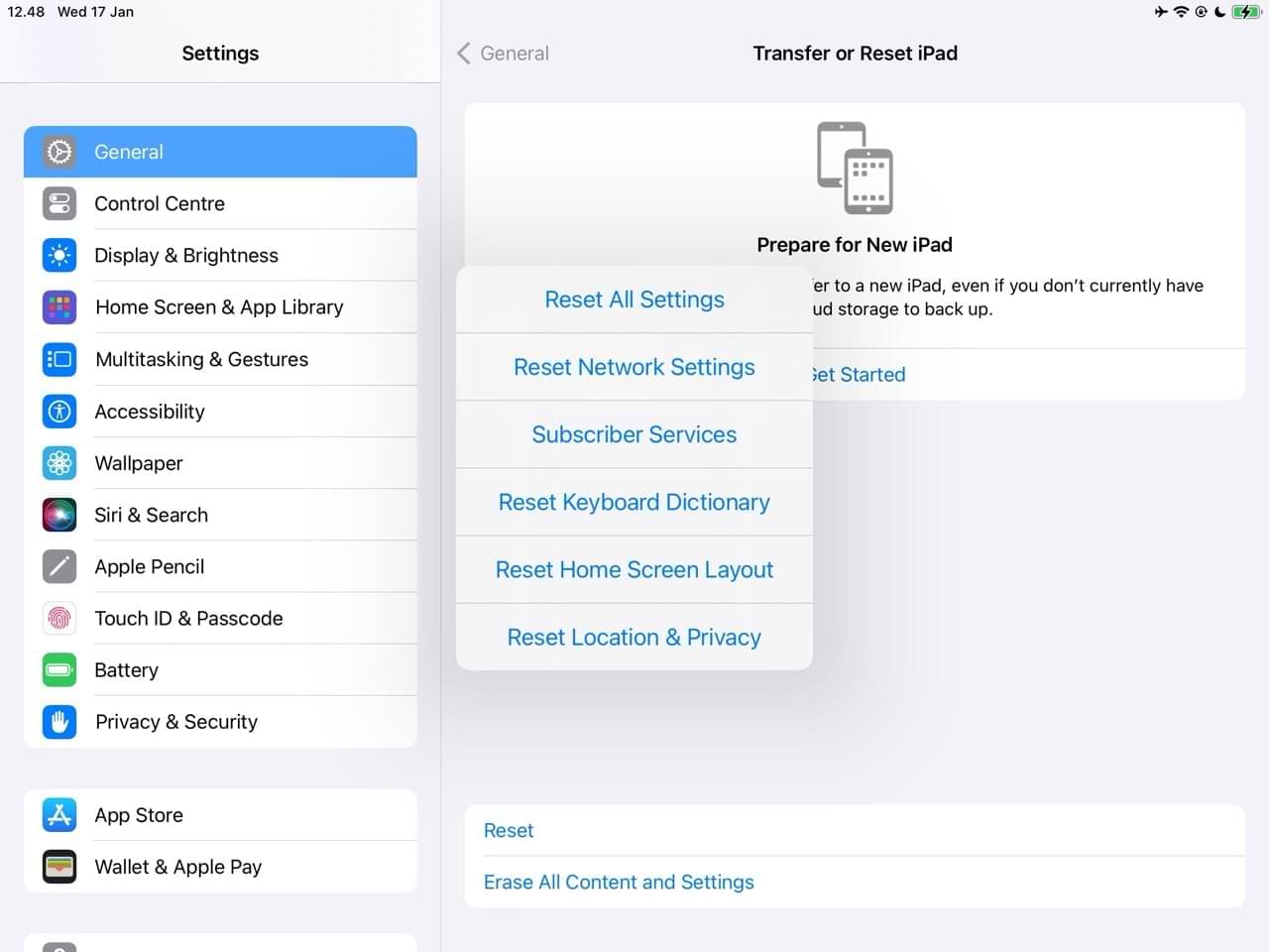 Reset all settings on an iPad
