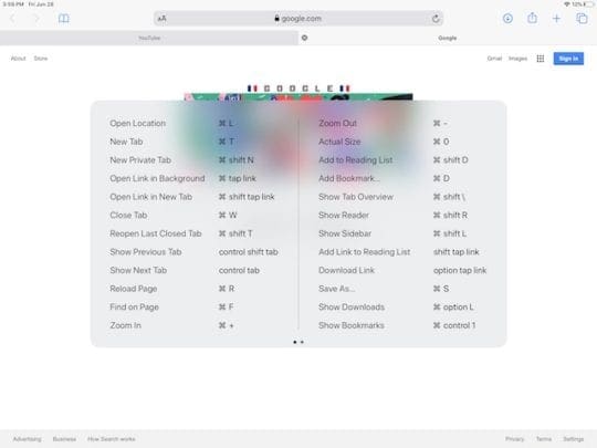 Safari iPadOS - Keyboard Shortcuts