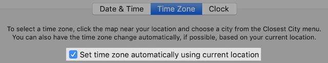 Set time zone automatically checkbox