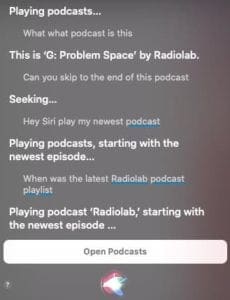 Siri in podcasts app on macOS Catalina