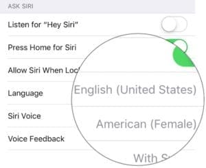 Siri voice and language