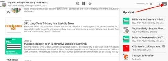 Where is the Up Next queue in Podcasts app on macOS Catalina