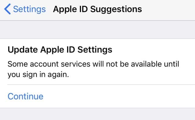 Apple ID suggestions to update Apple ID Settings