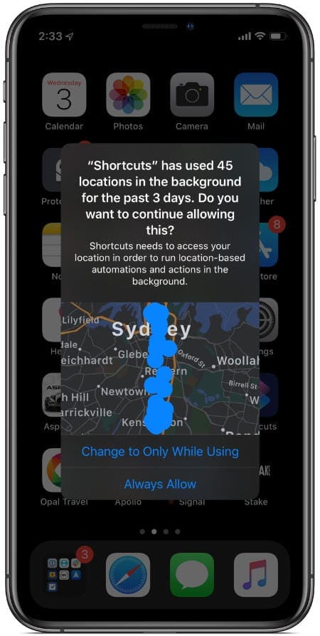 Background location notification in iOS 13