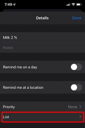 Edit and modify reminder item properties in iOS 13