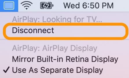 how to disconnect iPad from Sidecar using Mac AirPlay menu options