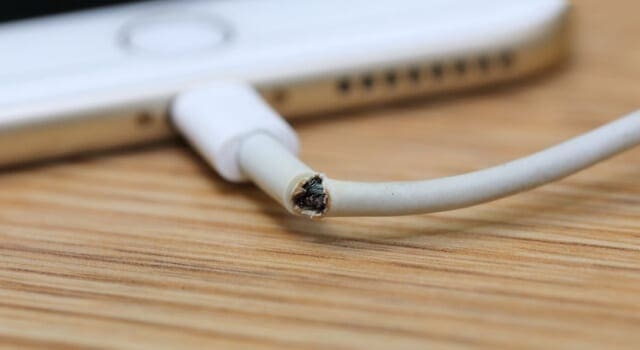 Frayed lightning cable in iPhone