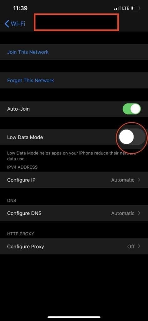 Enable low data mode for wi-fi in iOS 13