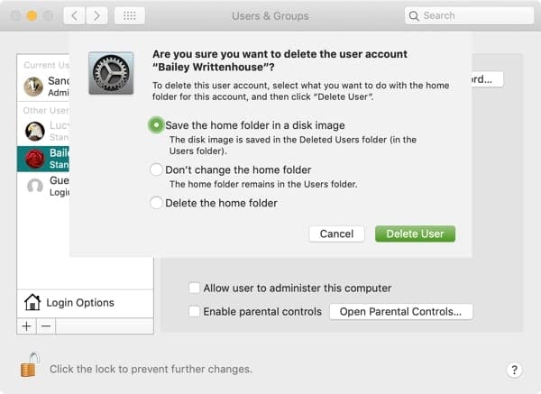 Mac Delete User Options