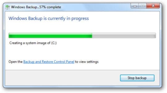 Windows Backup in progress window