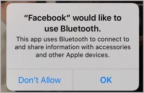 iOS 13 Bluetooth access notification