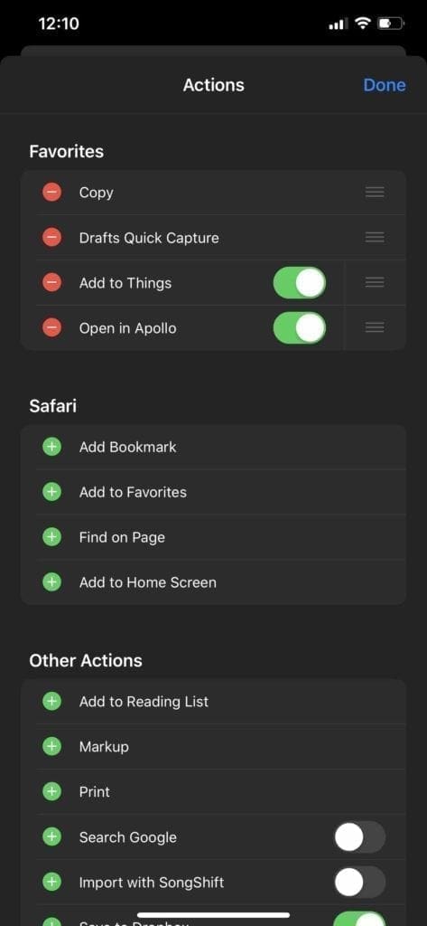iOS 13 Edit Share Sheet Actions