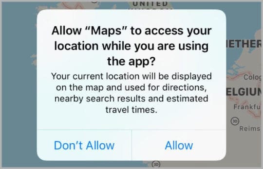 iOS Location Services access notification