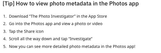 iOS 13 Photos meta data via Photo Investigator