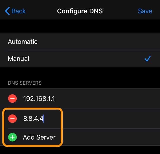 add new DNS Server to iPhone or iPad or iPod