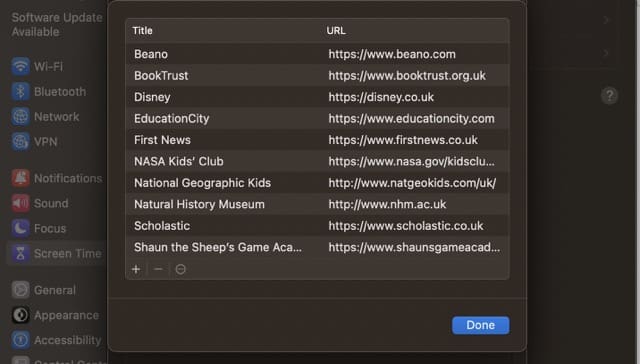 Add Websites for Access on Mac Screenshot