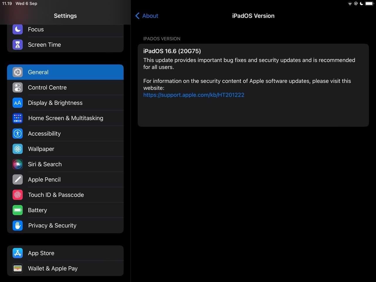 Check the current version of iPadOS in Settings