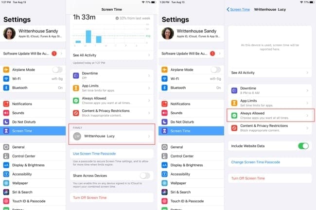 Screen Time in Settings on iPadOS