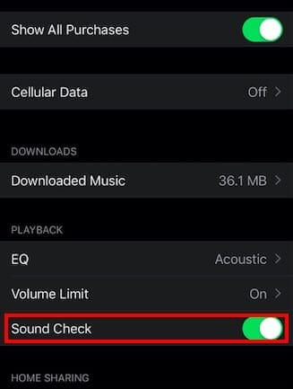 Enable Sound Check on Apple music