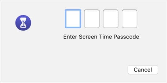 Enter Screen Time passcode window on Mac