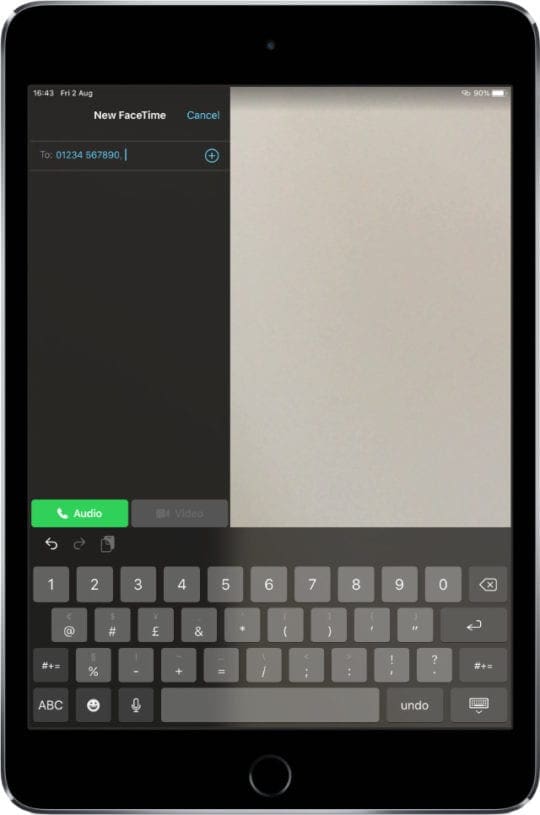 FaceTime Audio Call button on iPad