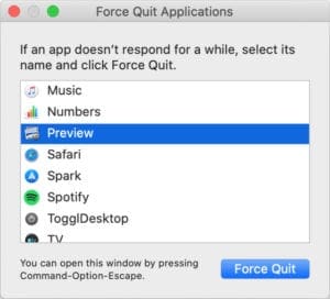 Force Quit Preview window from macOS